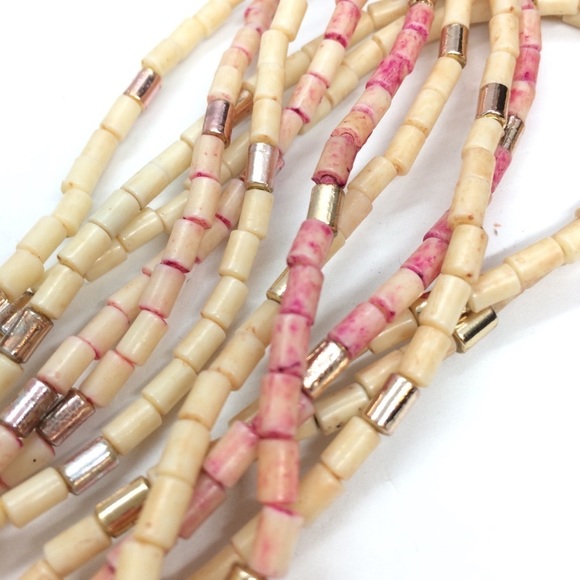 3/$30 VINTAGE BOHO MULTI STRAND NECKLACES TUBE BEADS BLUE PINK PLASTIC SET 2 - Picture 9 of 13